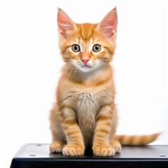 Obraz premium an orange tabby kitten sitting on top of a black box