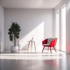 modern living room with red chair