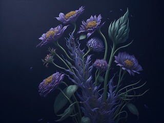Fototapeta na wymiar 3 d rendering of a beautiful flowers in a dark background