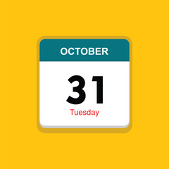 tuesday 31 october icon with yellow background, calender icon