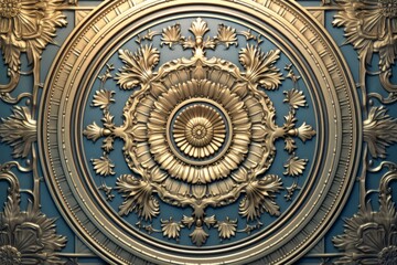 Fototapeta na wymiar an ornate gold and blue wall with a circular design