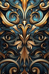 an ornate pattern on a blue and gold background