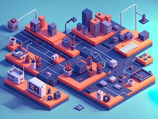 3 d isometric factory, factory building, technology, factory, factory, vector illustration
