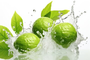 Fresh ripe bergamot fruits and splashing water. - obrazy, fototapety, plakaty