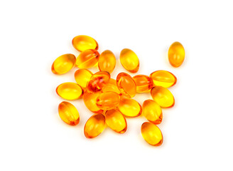 Fish oil,Omega-3,lecithin,DHA, Vitamins capsules on white background. healthy supplements,extraction oil capsules