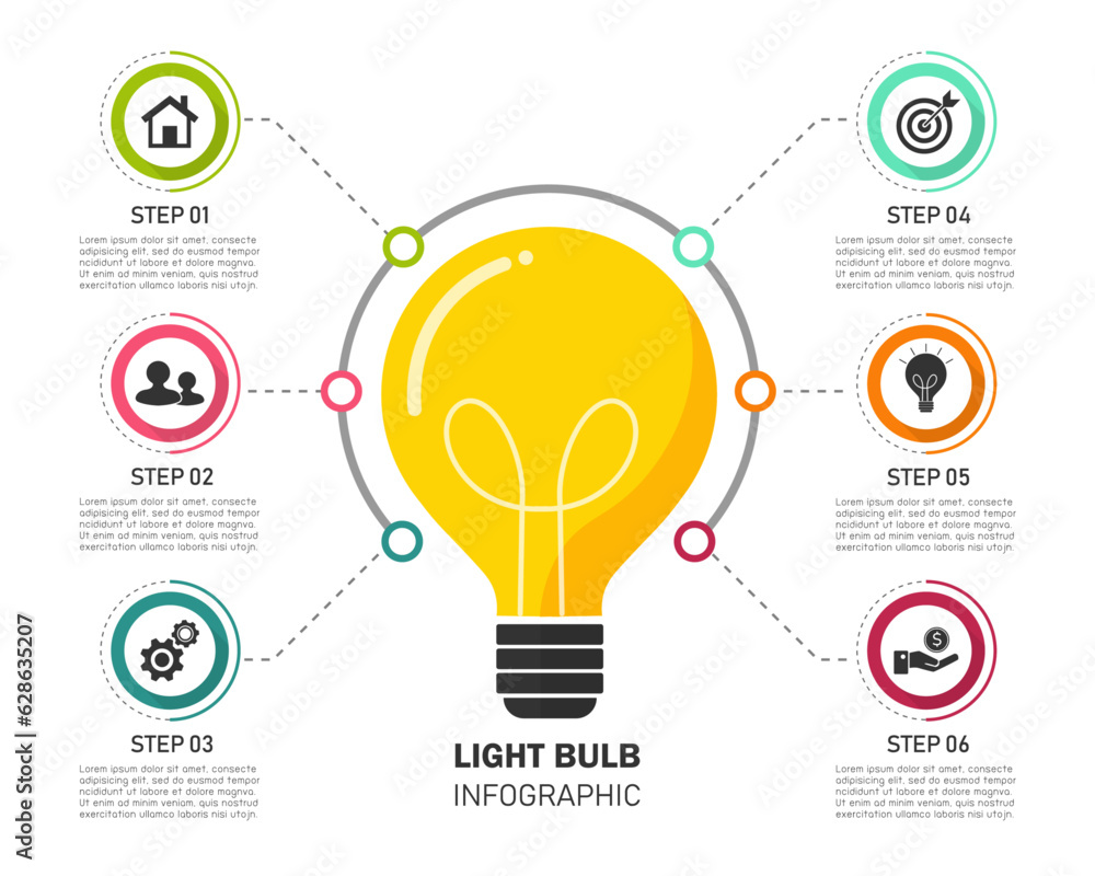 Wall mural light bulb infographic on white background. vector illustration flat design. business and finance co
