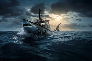 Fototapeta premium shark boat in the sea.