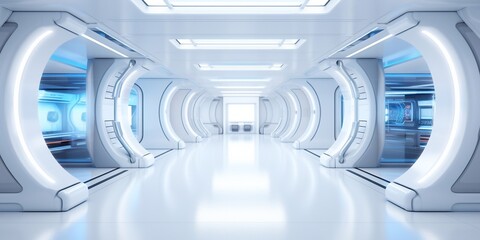 White corridor, tunnel in spaceship or future building. Generated AI