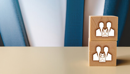 Free photo wooden cube block print screen icon which link connection network for organisation structure