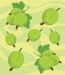 Bright seamless pattern with big juicy realistic gooseberries on green-yellow background