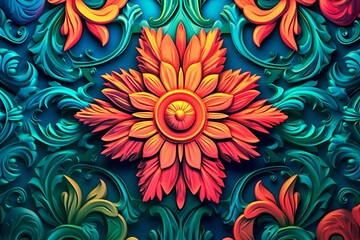 Fototapeta na wymiar colorful floral design on a blue background