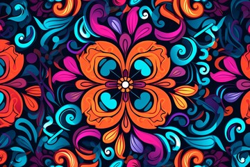 Fototapeta na wymiar colorful floral pattern on a black background