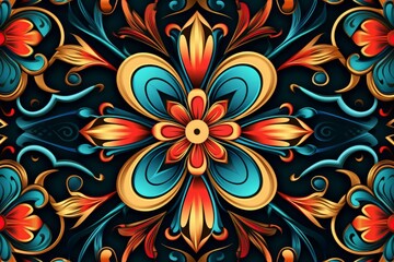 Fototapeta na wymiar colorful floral pattern on a black background