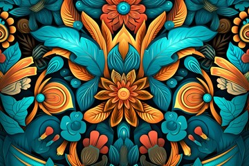 colorful floral pattern on a blue background