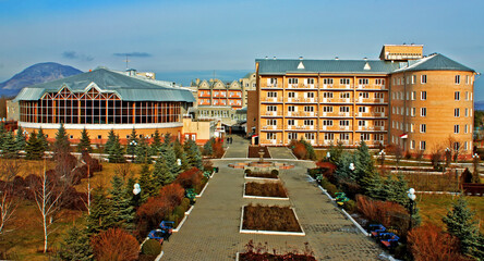 View of the modern sanatorium on Northern Caucasus. - obrazy, fototapety, plakaty
