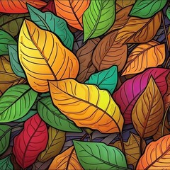 colorful leaves in a stained glass style background