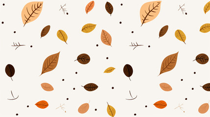 Minimalist Doodles Wallpaper Pattern - Acorns, Nuts, Dried Fall and Autumn Leaves and Branches on Light Cream and Beige Background - Thanksgiving, Halloween, Autumnal Seasonal Concept - Generative AI