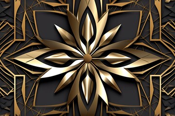 golden art deco style background with a star in the center on a black background