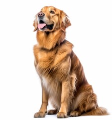golden retriever dog sitting in front of white background