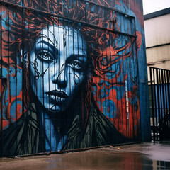 graffiti on the side of a building with a womans face on it
