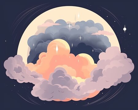 illustration of clouds and the moon in the night sky