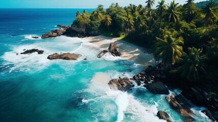 Breathtaking Aerial Top View Drone Shot of Tropical Beach - Ideal for Travel Brochures