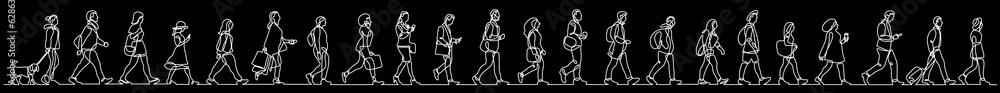 Poster continuous line drawing vector illustration with fully editable stroke of group of various positive 