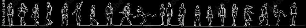 Poster continuous line drawing vector illustration with fully editable stroke of group of various positive 