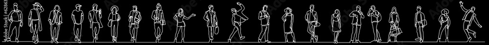 Poster continuous line drawing vector illustration with fully editable stroke of group of various positive 