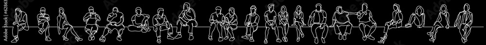 Poster continuous line drawing vector illustration with fully editable stroke of group of various positive 