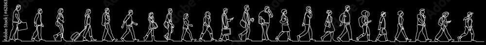 Poster continuous line drawing vector illustration with fully editable stroke of group of various positive 