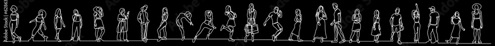 Poster continuous line drawing vector illustration with fully editable stroke of group of various positive 
