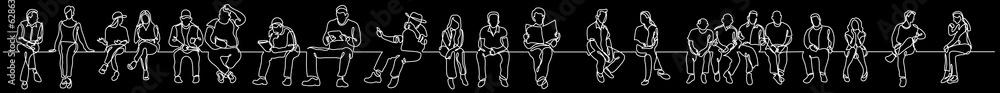 Poster continuous line drawing vector illustration with fully editable stroke of group of various positive 