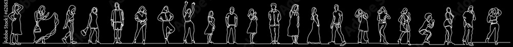 Poster continuous line drawing vector illustration with fully editable stroke of group of various positive 