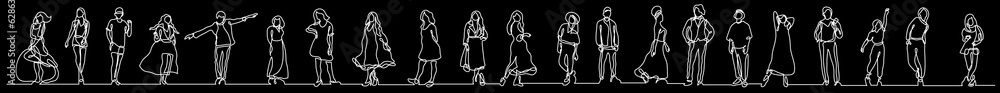 Poster continuous line drawing vector illustration with fully editable stroke of group of various positive 