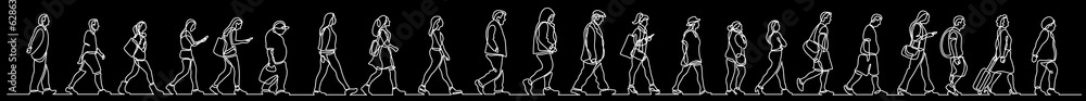 Poster continuous line drawing vector illustration with fully editable stroke of group of various positive 