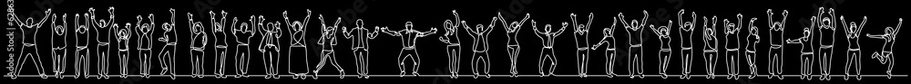 Poster continuous line drawing vector illustration with fully editable stroke of group of various positive 