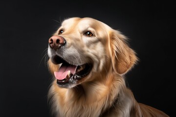 portrait of a golden retriever dog on a black background