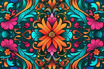 seamless floral pattern with colorful flowers and leaves on a dark background