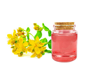 St. John's wort oil in a bottle isolated on a white background