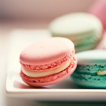 closeup of macarones on a small white plate