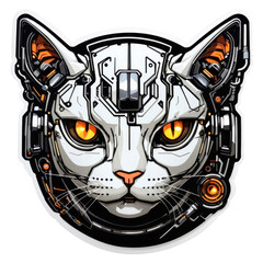 cyborg cat sticker, cat icon, cat logo, cat robot, cute cat cartoon. PNG. Generative AI