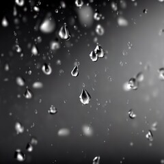 Drops of pure water, rain isolated on dark gray background. Blur. Monochrome illustration of water splashes.