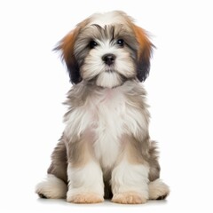 shih tzu puppy sitting in front of a white background