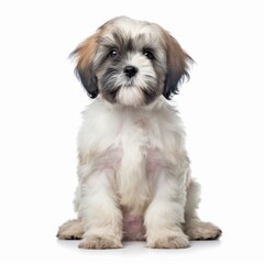 shih tzu puppy sitting in front of white background