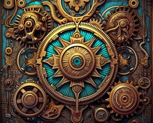 Fototapeta premium steampunk background with gears and clockwork on a blue background