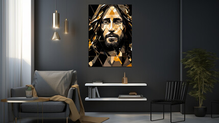 quadro decorativo de jesus em sala  - obrazy, fototapety, plakaty