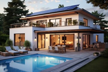 Modern House Roof with Solar Panels. AI