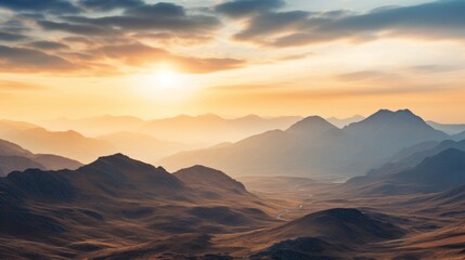 the sun is setting over the mountains in this photo