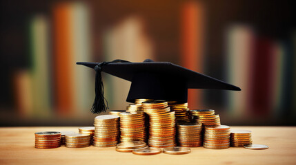 gold coins and a graduation cap